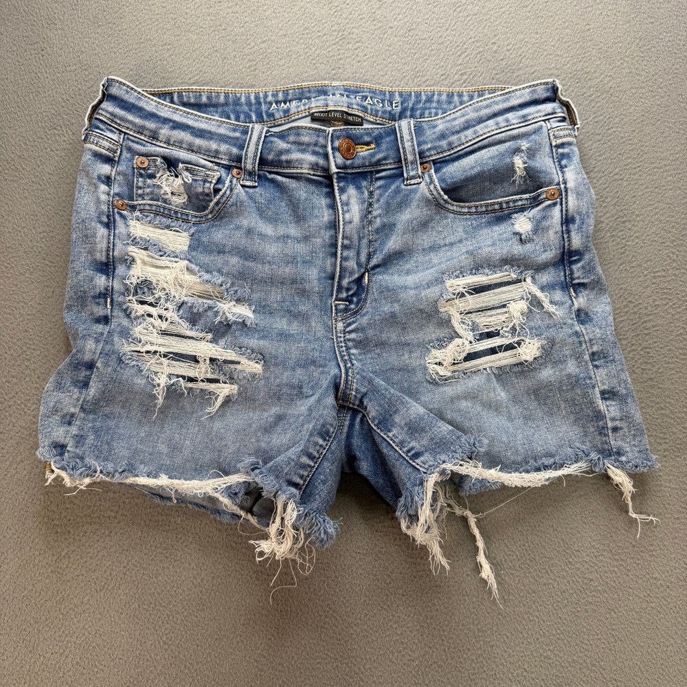 American Eagle Ne(x)t Level Stretch Denim Shorts 10 Blue Cotton Blend Distressed